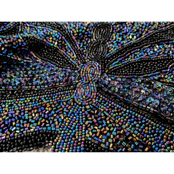 Vintage Y2K Black Irradescent Butterfly Beaded Halter Top Cropped Tie Back - Picture 6 of 11